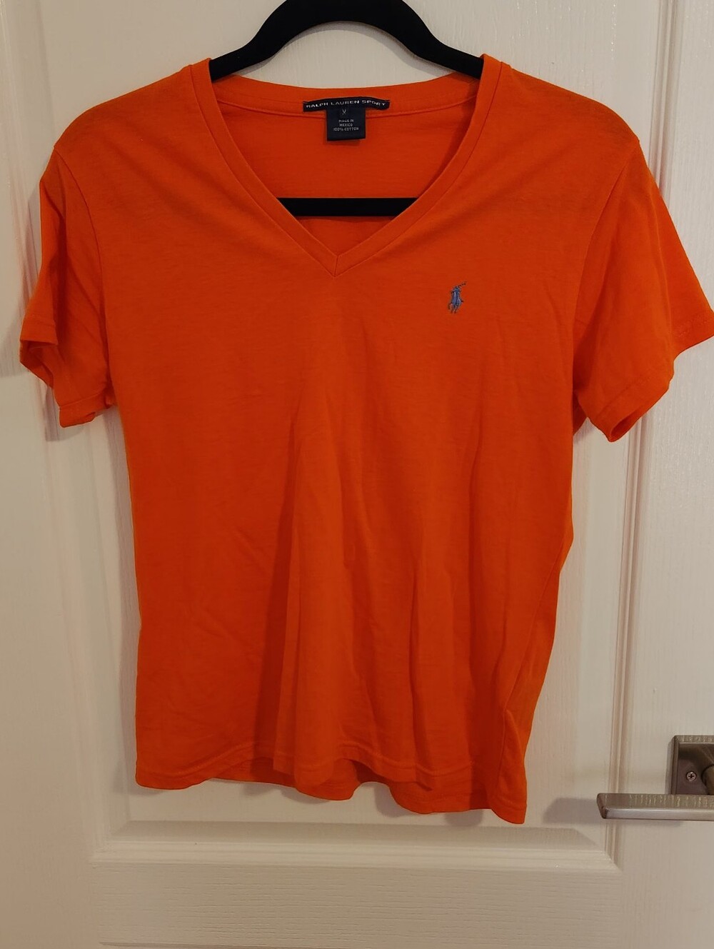 Ralph Lauren Short-Sleeve V-Neck Tee in Bright Orange with Blue Polo Logo